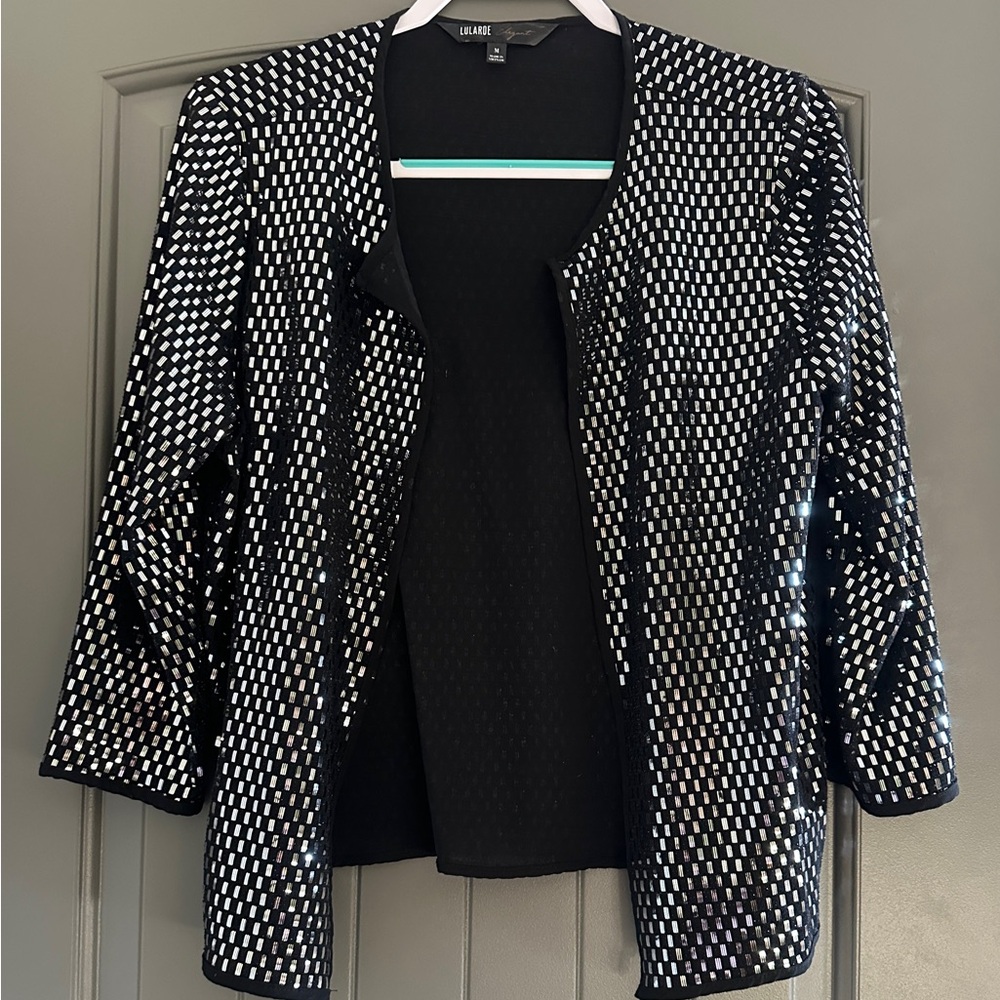 Elegant Black and Silver Sequined Jacket